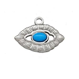 Raw Stainless Steel Eye Pendant Pave Blue Synthetic Turquoise, approx 13-23mm