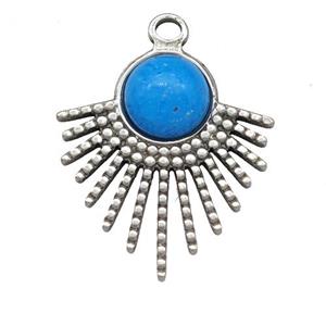Raw Stainless Steel Pendant Pave Blue Synthetic Turquoise, approx 20-23mm