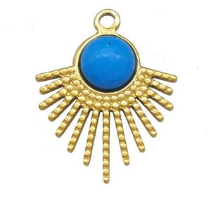 Stainless Steel Pendant Pave Blue Synthetic Turquoise Gold Plated, approx 20-23mm