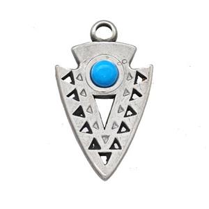 Raw Stainless Steel Arrowhead Pendant Pave Blue Synthetic Turquoise, approx 15-22mm