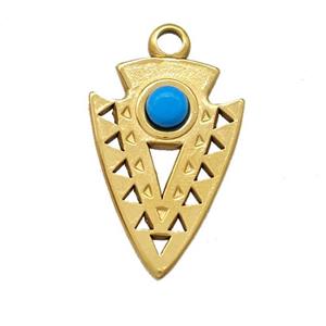 Stainless Steel Arrowhead Pendant Pave Blue Synthetic Turquoise Gold Plated, approx 15-22mm