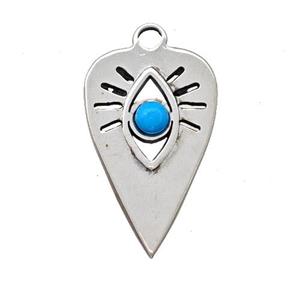 Raw Stainless Steel Arrowhead Eye Pendant Pave Blue Synthetic Turquoise, approx 16-26mm