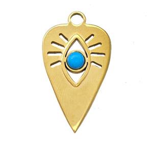 Stainless Steel Arrowhead Eye Pendant Pave Blue Synthetic Turquoise Gold Plated, approx 16-26mm
