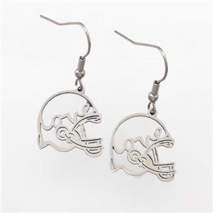 Raw Stainless Steel Hook Earrings Football Helmet Love, approx 18mm