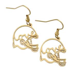 Stainless Steel Hook Earrings Football Helmet Love Gold Plated, approx 18mm