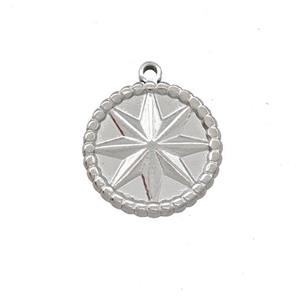 Raw Stainless Steel Compass Pendant, approx 14mm