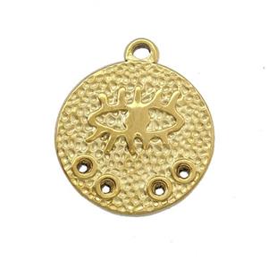 Stainless Steel Eye Charms Pendant Circle Gold Plated, approx 18mm