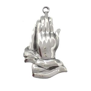 Raw Stainless Steel Prayer Hands Pendant, approx 20-34mm