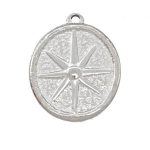 Raw Stainless Steel Compass Pendant, approx 18-20mm
