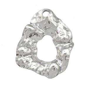 Raw Stainless Steel Pendant Freeform Hummered, approx 25-30mm