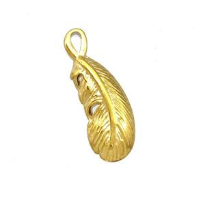 Stainless Steel Feather Pendant Gold Plated, approx 7-16mm
