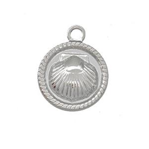 Raw Stainless Steel Sea Shell Pendant Circle, approx 15mm