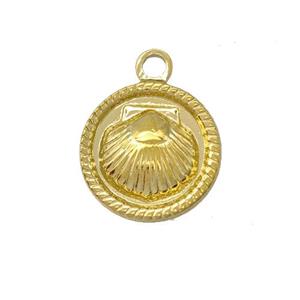 Stainless Steel Sea Shell Pendant Circle Gold Plated, approx 15mm