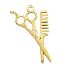 Stainless Steel Comb Scissor Charms Pendant Gold Plated, approx 20-30mm
