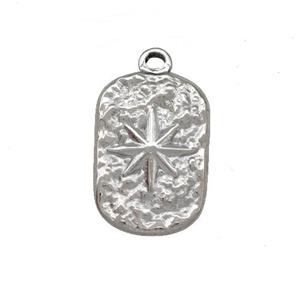 Raw Stainless Steel Compass Pendant Hummered Rectangle, approx 11-15mm