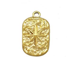 Stainless Steel Compass Pendant Hummered Rectangle Gold Plated, approx 11-15mm