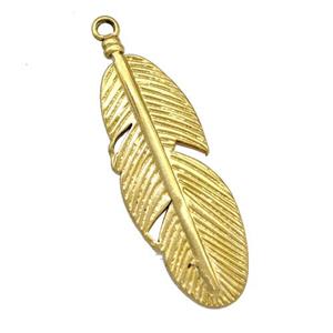 Stainless Steel Feather Pendant Gold Plated, approx 12-36mm