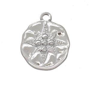 Raw Stainless Steel Circle Pendant Mystic Star, approx 15mm