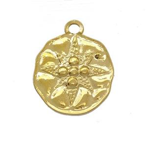 Stainless Steel Circle Pendant Mystic Star Gold Plated, approx 15mm