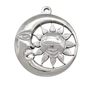 Raw Stainless Steel Sun Moon Charms Pendant, approx 25mm