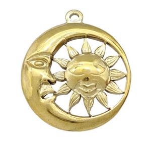 Stainless Steel Sun Moon Charms Pendant Gold Plated, approx 25mm