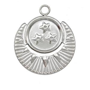 Raw Stainless Steel Moon Star Pendant, approx 21mm