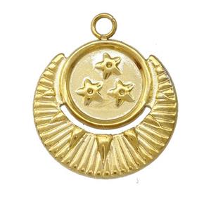 Stainless Steel Moon Star Pendant Gold Plated, approx 21mm