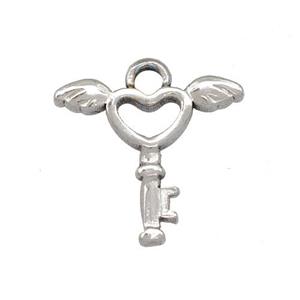 Raw Stainless Steel Key Pendant Angel Wings, approx 16-18mm