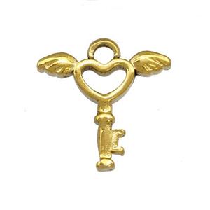 Stainless Steel Key Pendant Angel Wings Gold Plated, approx 16-18mm