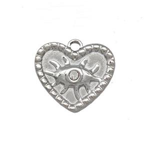 Raw Stainless Steel Heart Eye Pendant Pave Rhinestone, approx 15mm