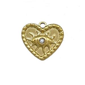 Stainless Steel Heart Eye Pendant Pave Rhinestone Gold Plated, approx 15mm