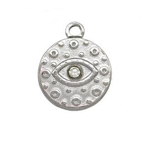 Raw Stainless Steel Eye Pendant Pave Rhinestone Circle, approx 15mm