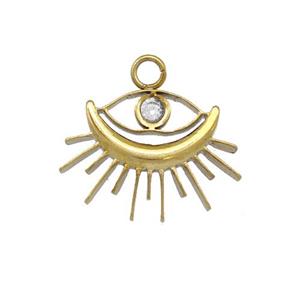 Stainless Steel Eye Pendant Pave Rhinestone Gold Plated, approx 15-20mm