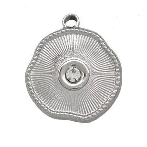 Raw Stainless Steel Sun Pendant Pave Rhinestone, approx 20mm