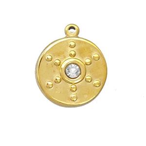 Stainless Steel Circle Penant Pave Rhinestone Gold Plated, approx 17mm