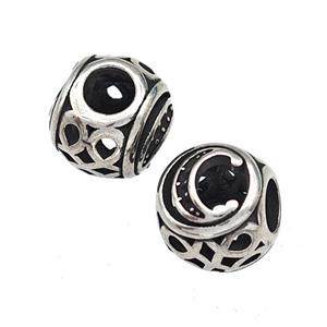 Stainless Steel Round Beads Letter-C Hollow Large Hole Antique Silver, approx 9-10mm, 4mm hole