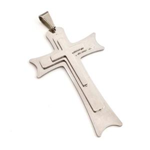 Raw Stainless Steel Cross Pendant, approx 35-60mm