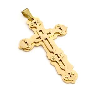 Stainless Steel Cross Pendant Gold Plated, approx 40-60mm