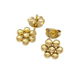 Stainless Steel Flower Stud Earrings Gold Plated, approx 9mm