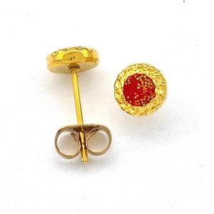 Stainless Steel Stud Earring Pave Red Fire Opal Gold Plated, approx 6mm