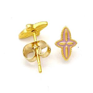 Stainless Steel Compass Stud Earring Lavender Enamel Gold Plated, approx 5.5-8mm