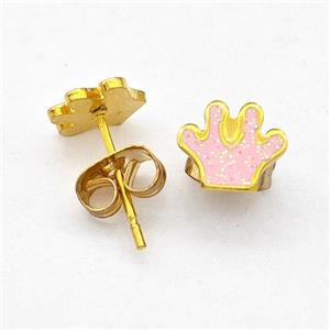 Stainless Steel Paws Stud Earring Pave Pink Fire Opal Gold Plated, approx 8mm