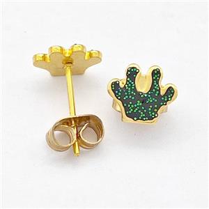 Stainless Steel Paws Stud Earring Pave Green Fire Opal Gold Plated, approx 8mm