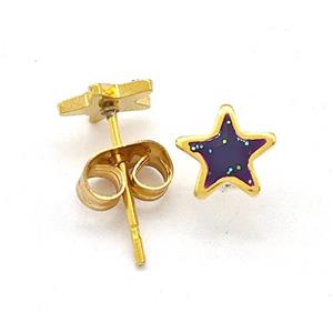 Stainless Steel Star Stud Earring Pave Fire Opal Gold Plated, approx 6.5mm