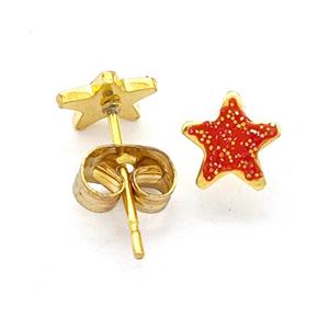 Stainless Steel Star Stud Earring Pave Fire Opal Gold Plated, approx 6.5mm