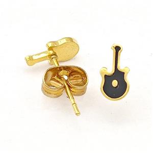 Stainless Steel Guitar Stud Earring Black Enamel Gold Plated, approx 4-8mm