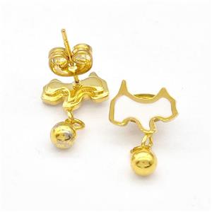 Stainless Steel Dog Stud Earring White Enamel Gold Plated, approx 4mm, 7-10mm