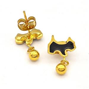 Stainless Steel Dog Stud Earring Black Enamel Gold Plated, approx 4mm, 7-10mm