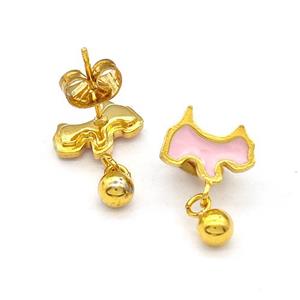 Stainless Steel Dog Stud Earring Pink Enamel Gold Plated, approx 4mm, 7-10mm