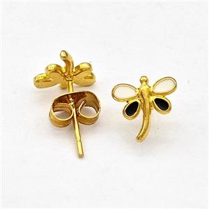 Stainless Steel Dragonfly Stud Earring Enamel Gold Plated, approx 8mm